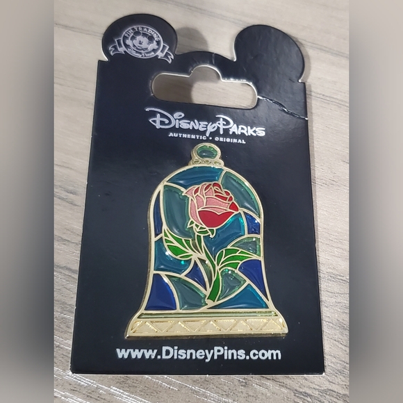 Disney Accessories - Disney Pin Beauty & The Beast Multicolor Stained Glass Rose Gold Trim Lt…